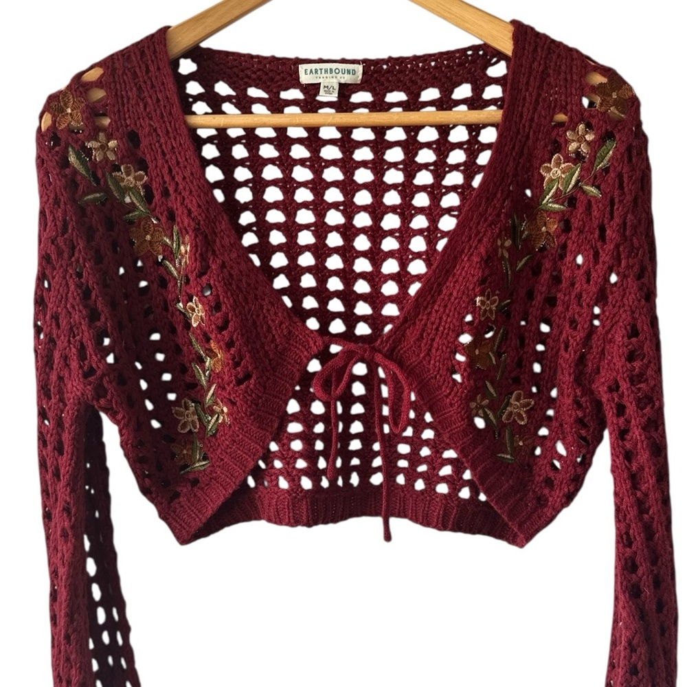 Earthbound Trading Co. Crochet Embroidered Cardigan - Picture 5 of 9